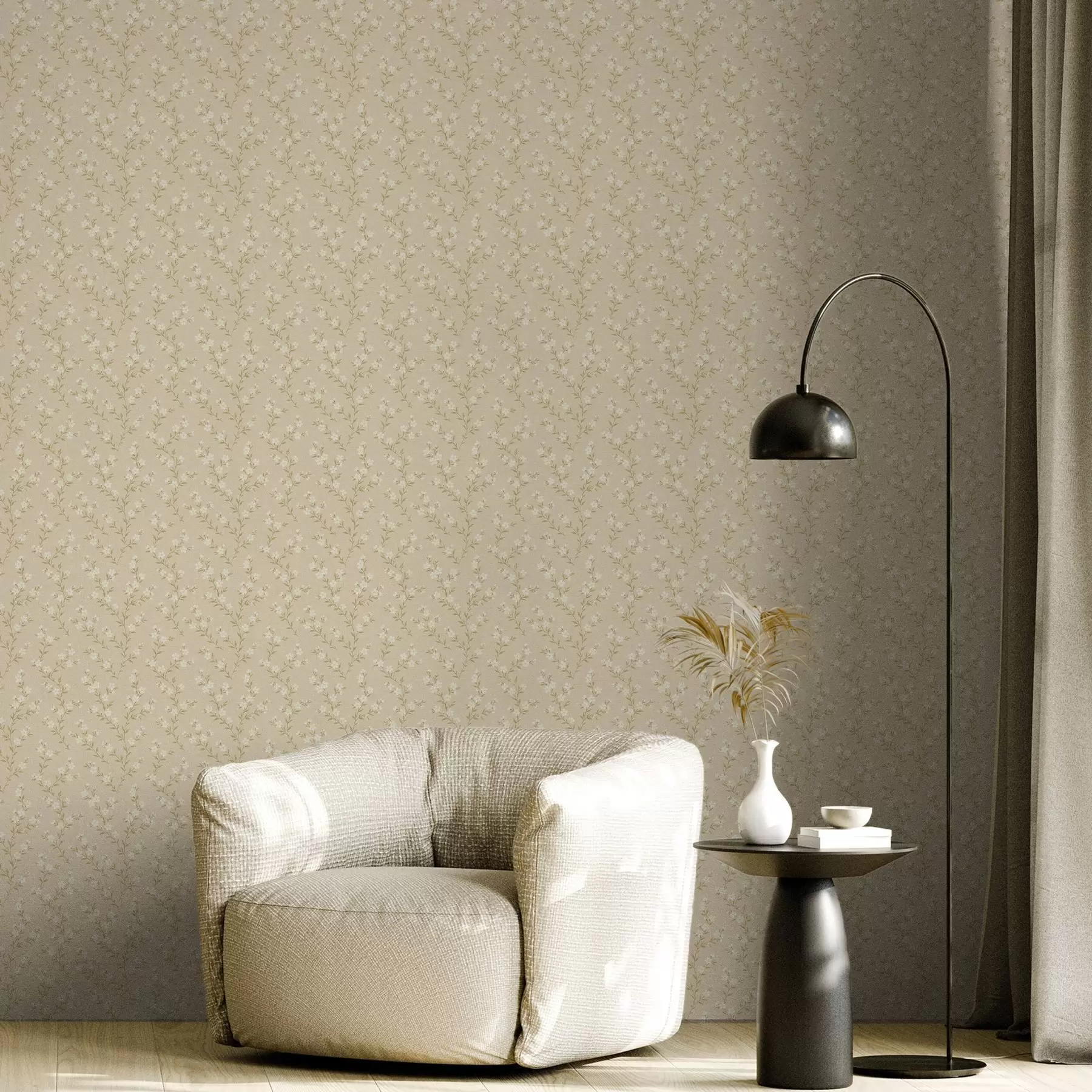 wall murals Мале беле гранчице на беж платненој позадини a00584