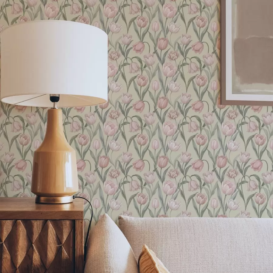wall murals Нежно ружичасти тулипани на нежној беж позадини a00589