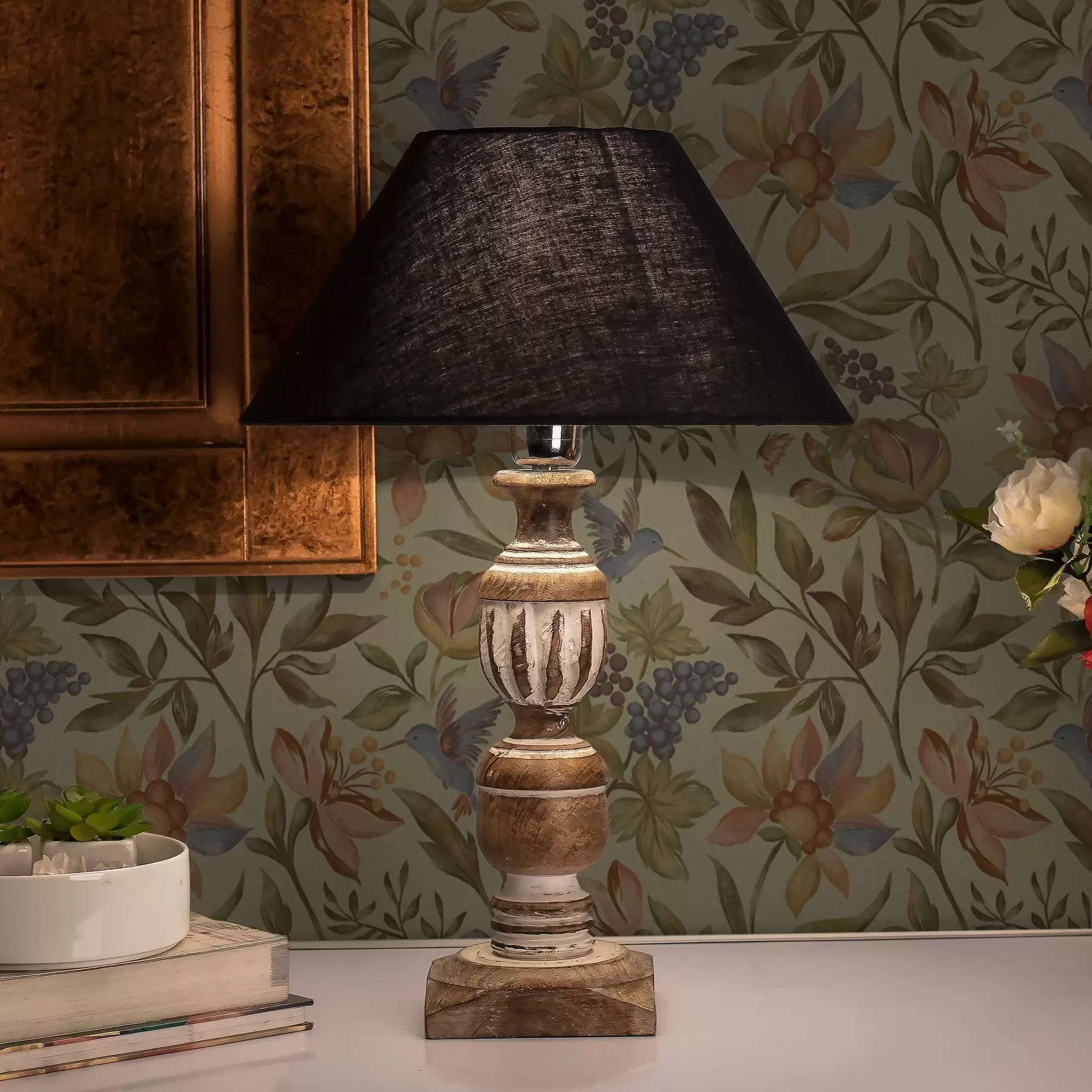 wall murals Винтажно цвеће и птице са грожђем на маслинастој позадини a00594