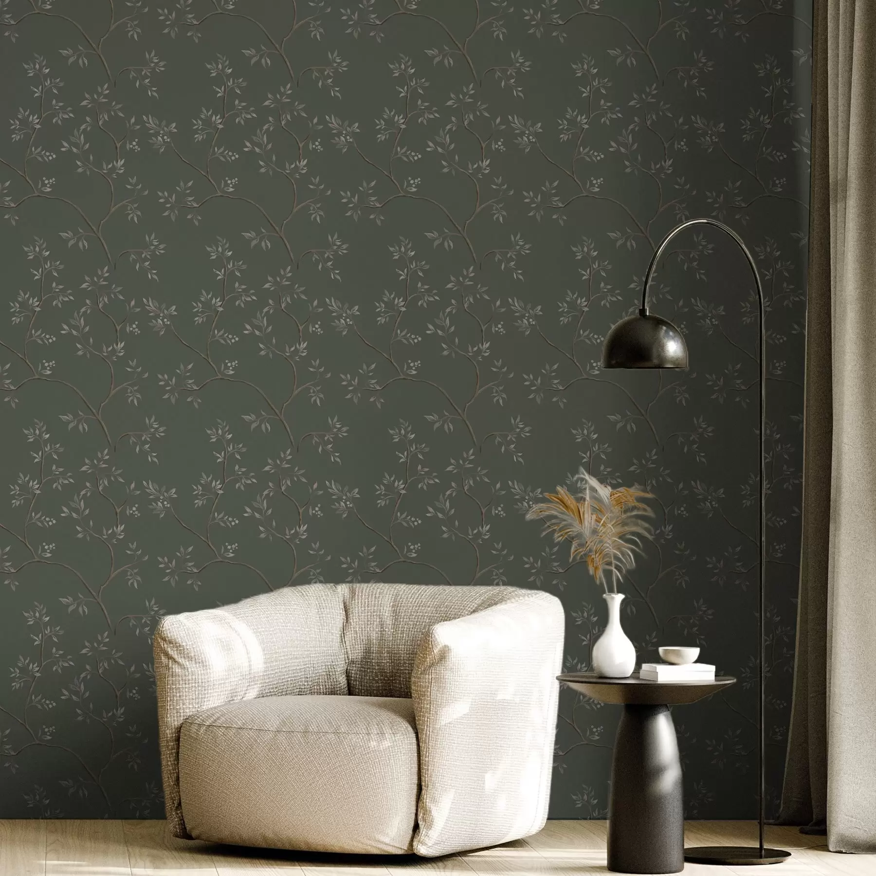 wall murals Нежне лиснате гране на тамнозеленој позадини a00597