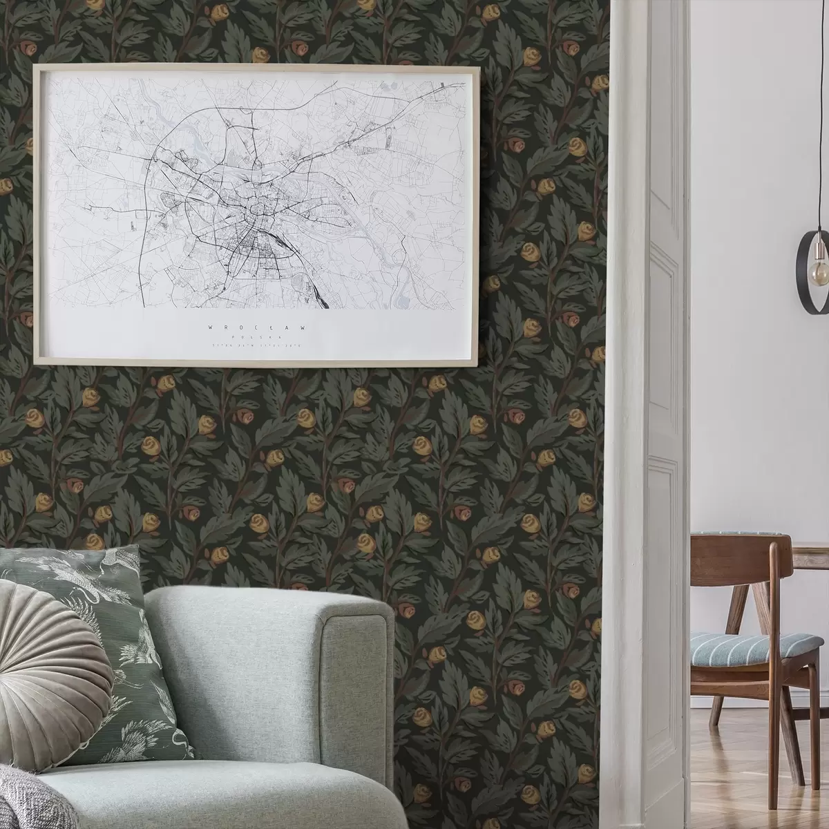 Позадина Тамни цветни узорак са жутим пупољцима и листовима a00598