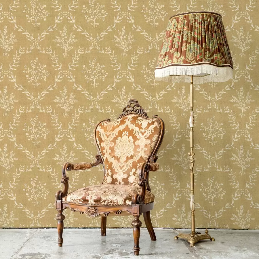 wall murals Бели венци од биља и цвећа на сенфичном тлу a00599