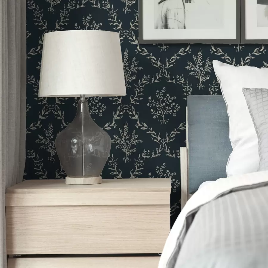 wall murals Бели венци од биља и цвећа на тамнозеленој боји a00599v2