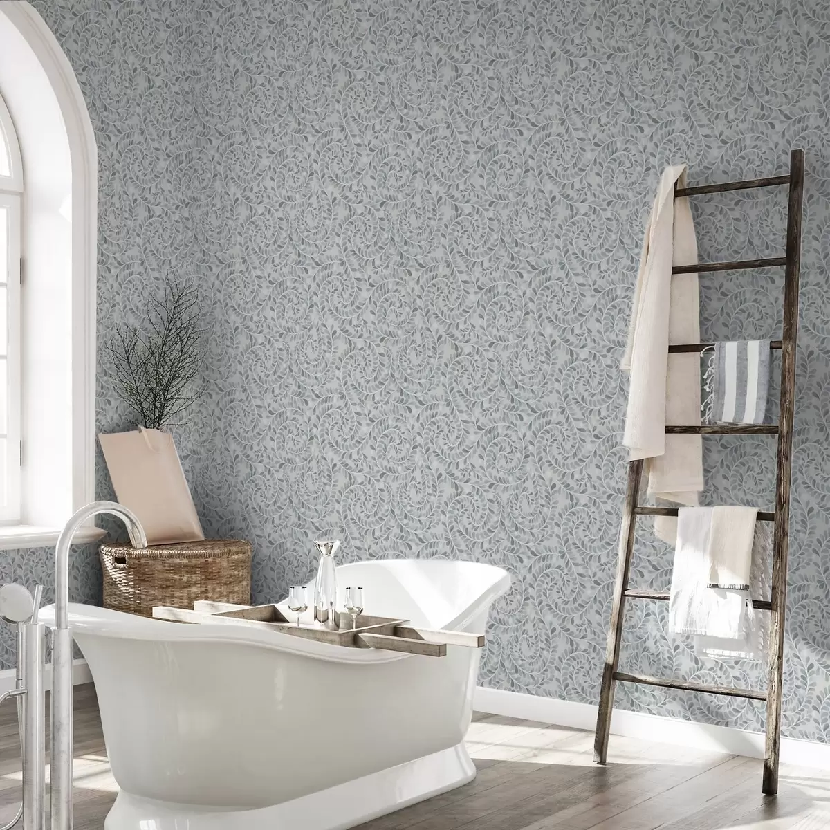 Позадина Спирални листови у плаво-сиво-зеленој палети a00602