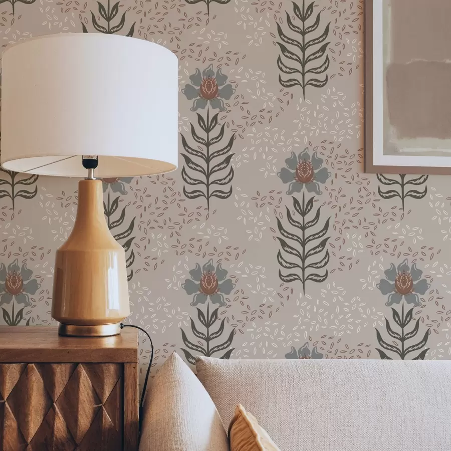 wall murals Стилизовано цвеће и семе на топлој беж боји a00604