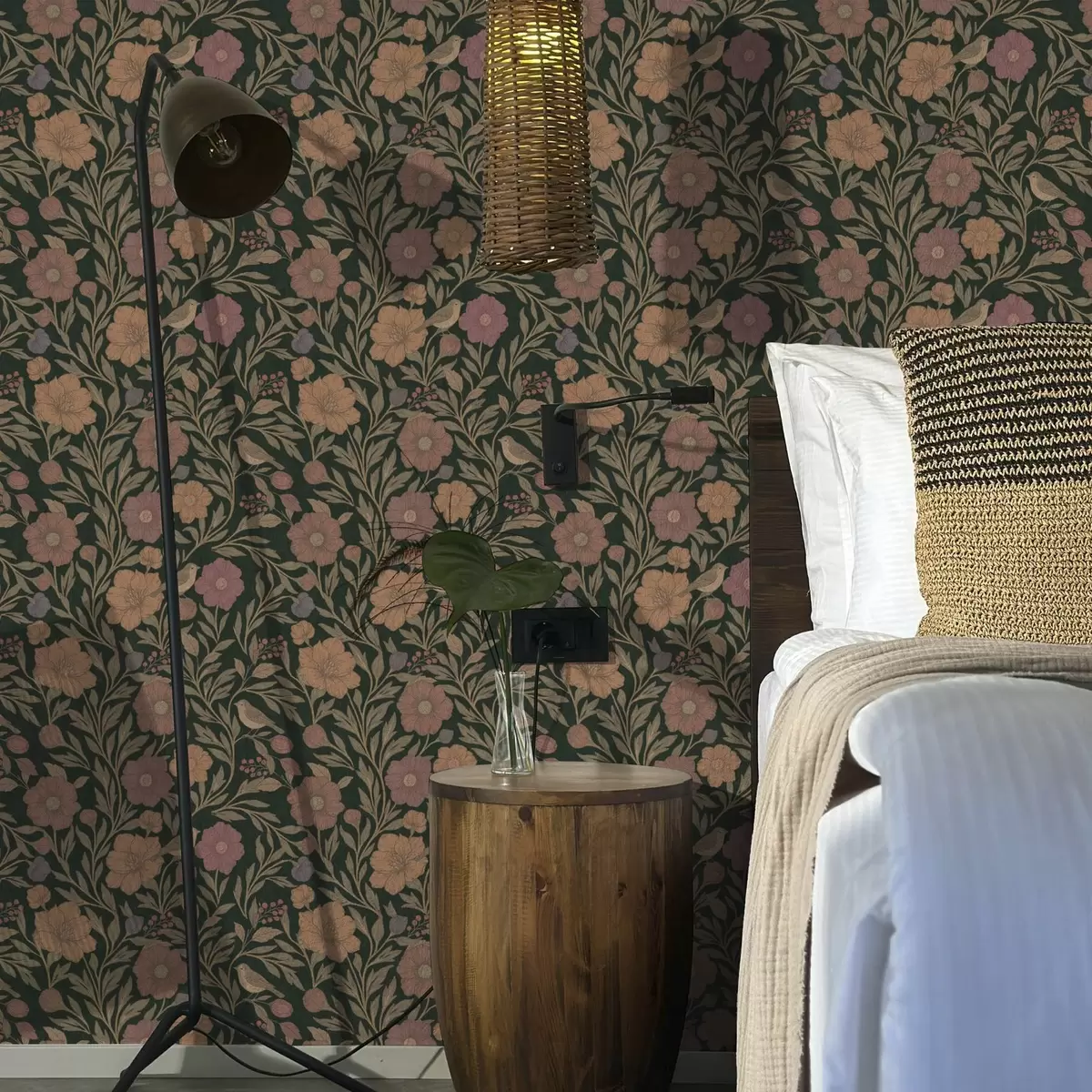 Позадина Јесење цвеће и птице на дубоко смарагдној позадини a00605v1