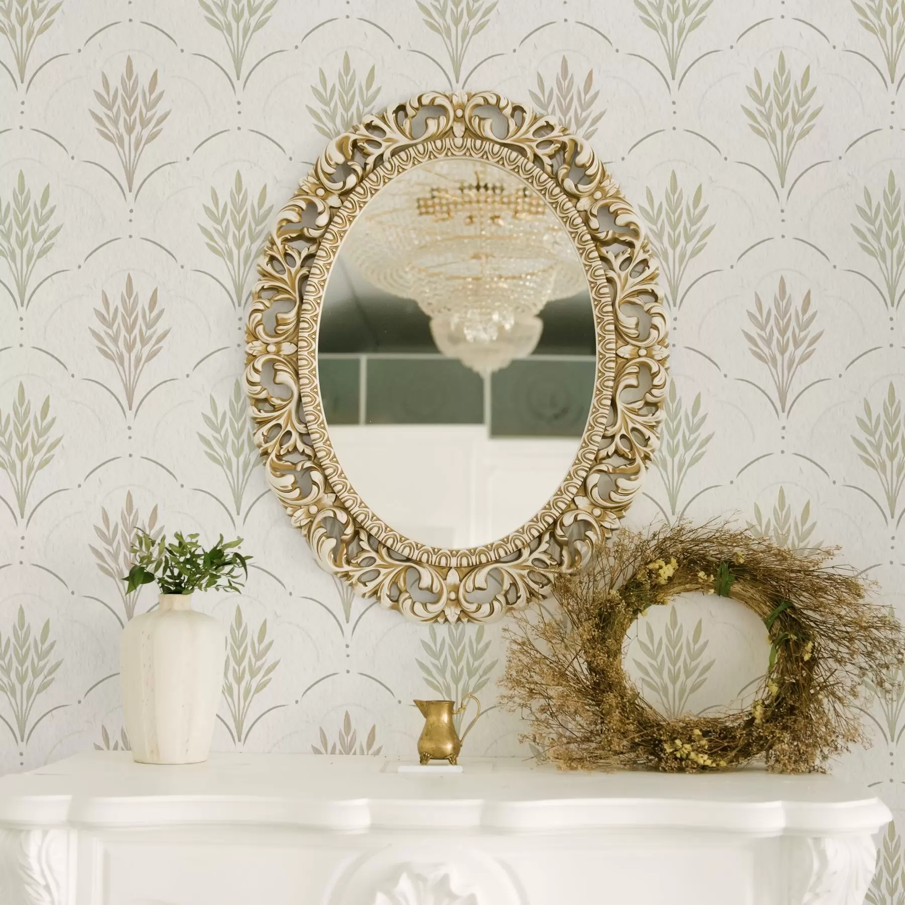 wall murals Пшеница у лучном орнаменту, нежне пастелне боје на белој a00607v1