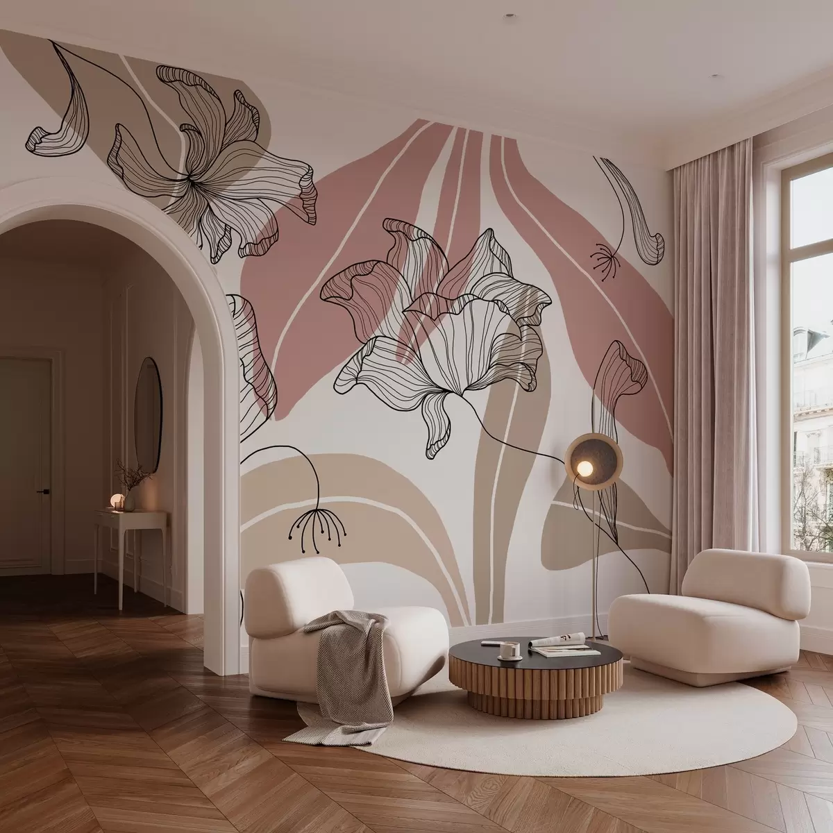 wall murals апстрактни листови и цветови у прашкастим и беж тоновима w04499