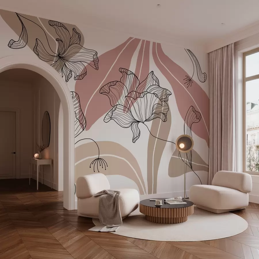 wall murals апстрактни листови и цветови у прашкастим и беж тоновима w04499