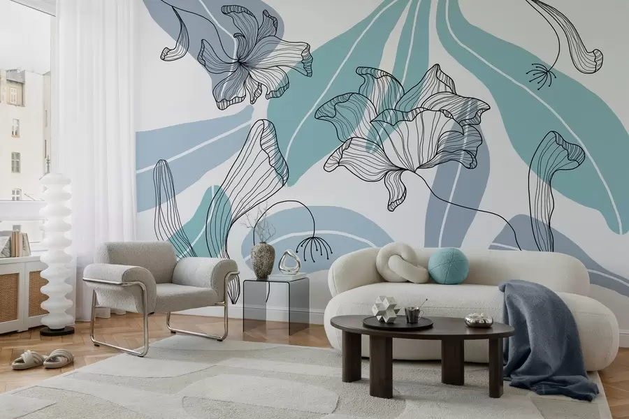 wall murals апстрактно лишће и цвеће у плавим тоновима w04499v2