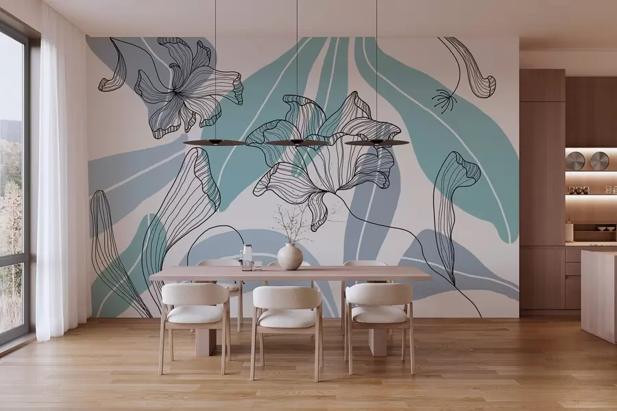 wall murals апстрактно лишће и цвеће у плавим тоновима w04499v2