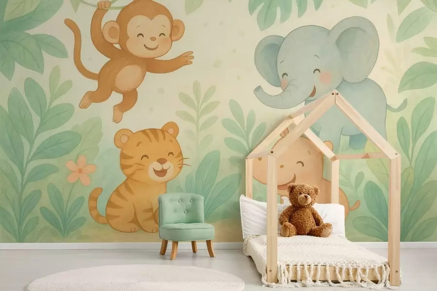wall murals слатке бебе животиња у џунгли w04622
