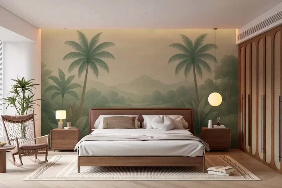 wall murals тропски пејзаж са палмама и реком w04623