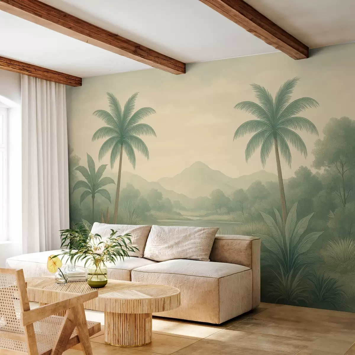 wall murals тропски пејзаж са палмама и реком w04623