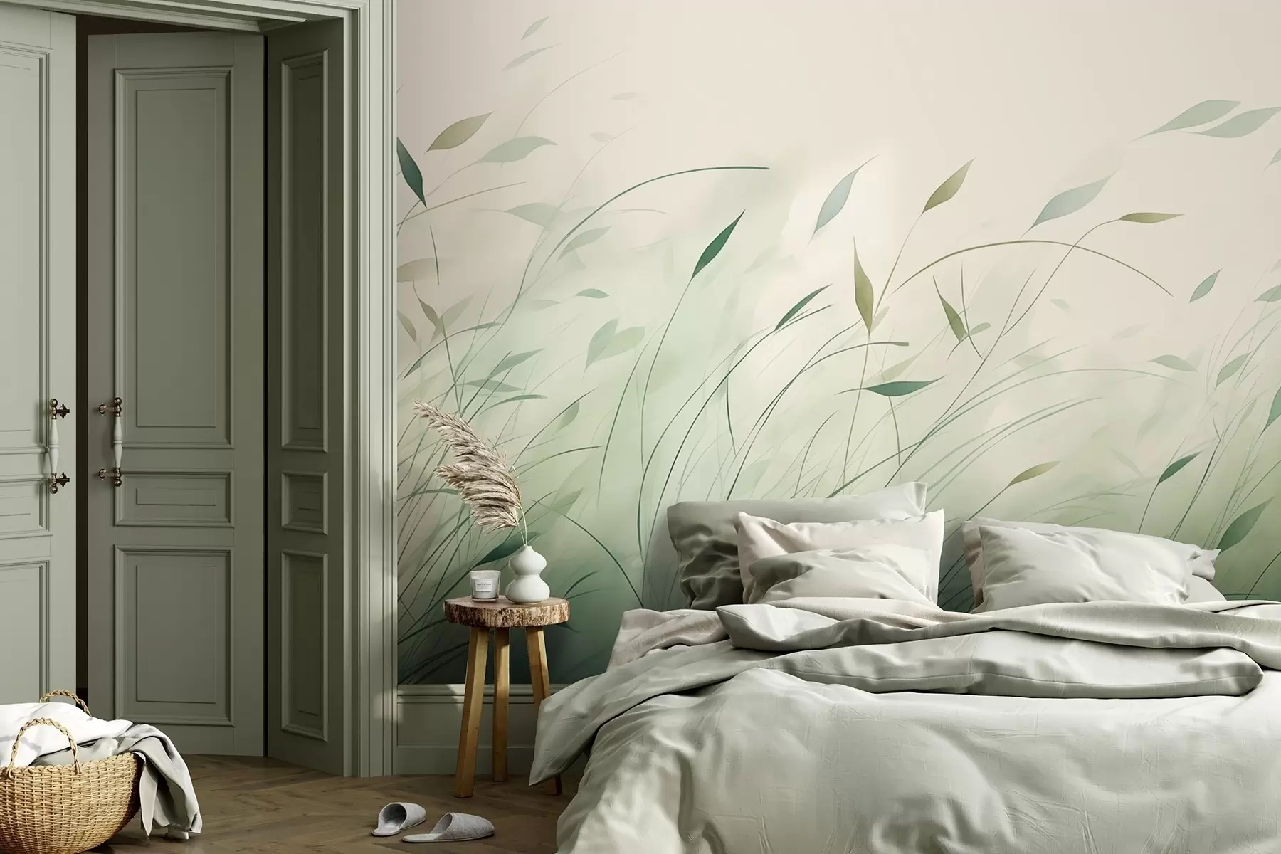 wall murals Зелена трава на ветру у стилу акварела w09331