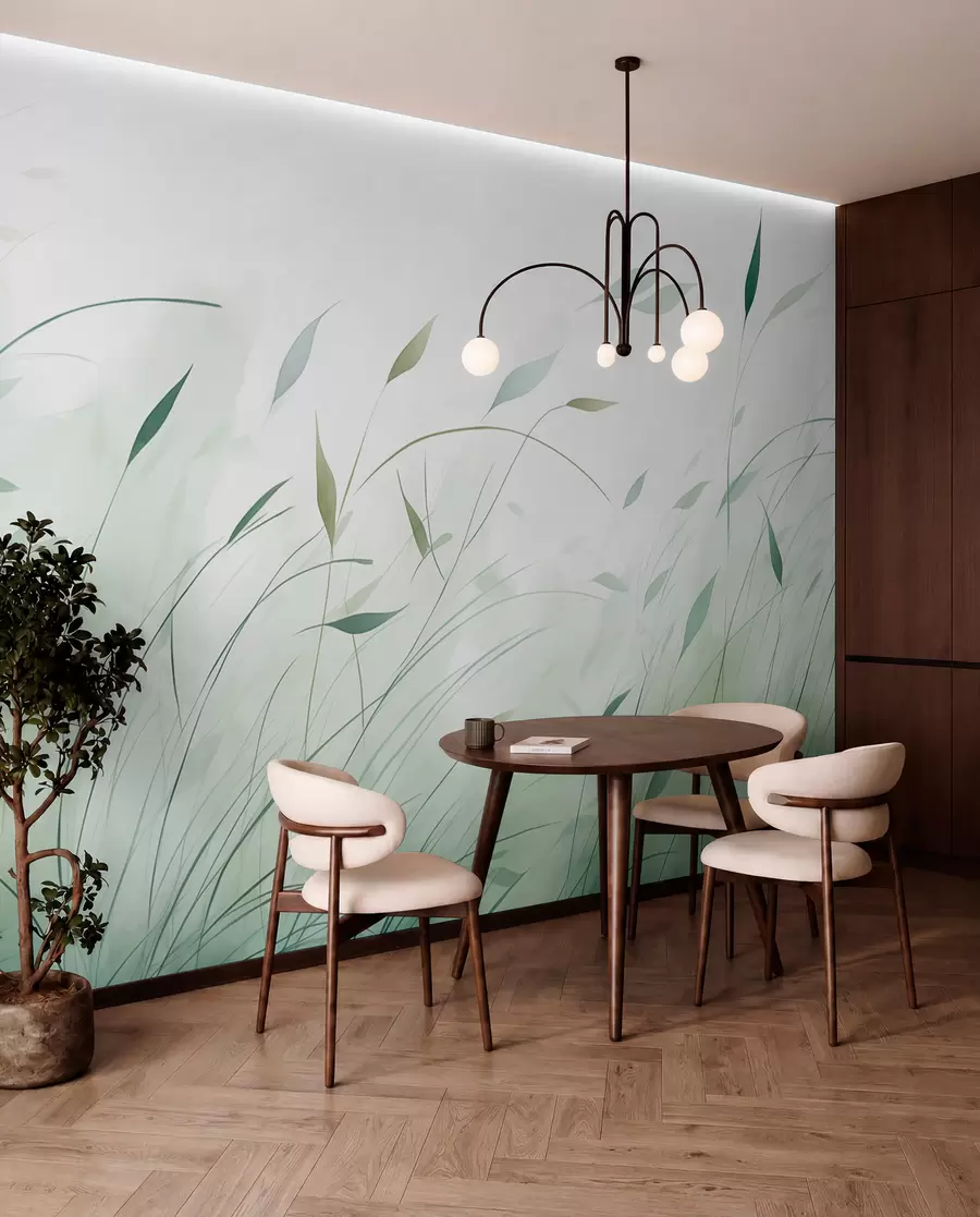 wall murals Зелена трава на ветру у стилу акварела w09331