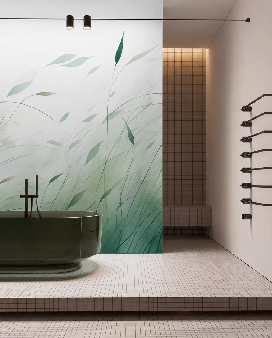 wall murals Зелена трава на ветру у стилу акварела w09331