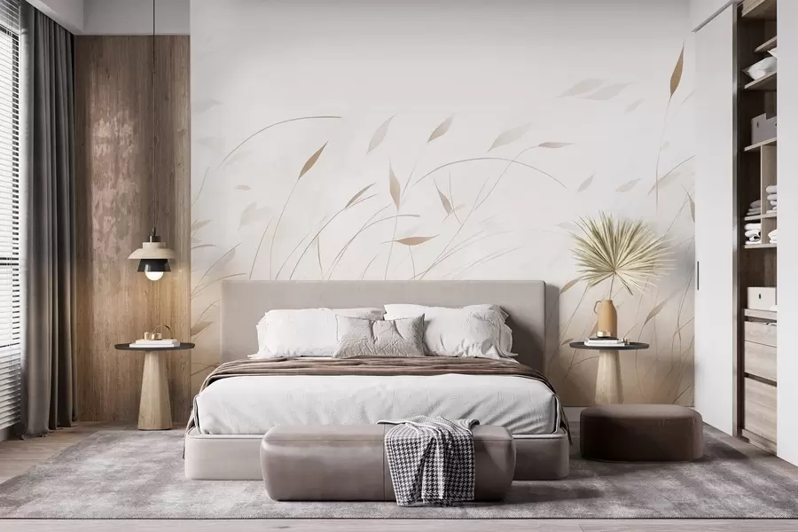 wall murals Трава на ветру у акварел стилу у беж нијансама w09331v1