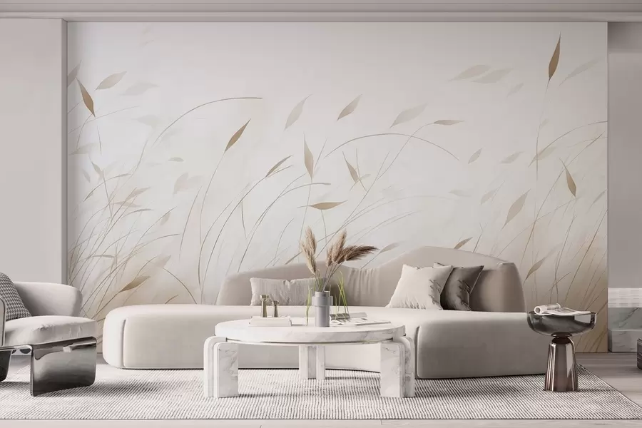wall murals Трава на ветру у акварел стилу у беж нијансама w09331v1