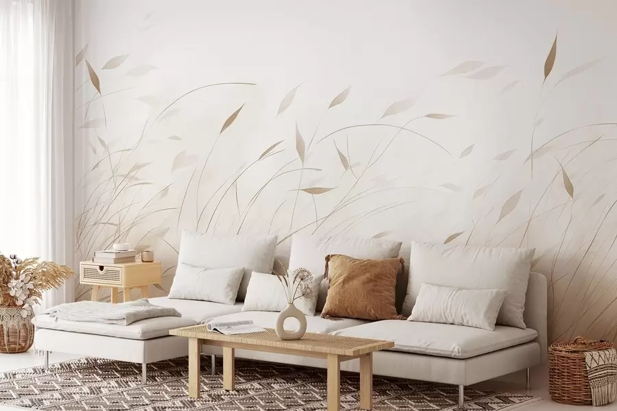 wall murals Трава на ветру у акварел стилу у беж нијансама w09331v1