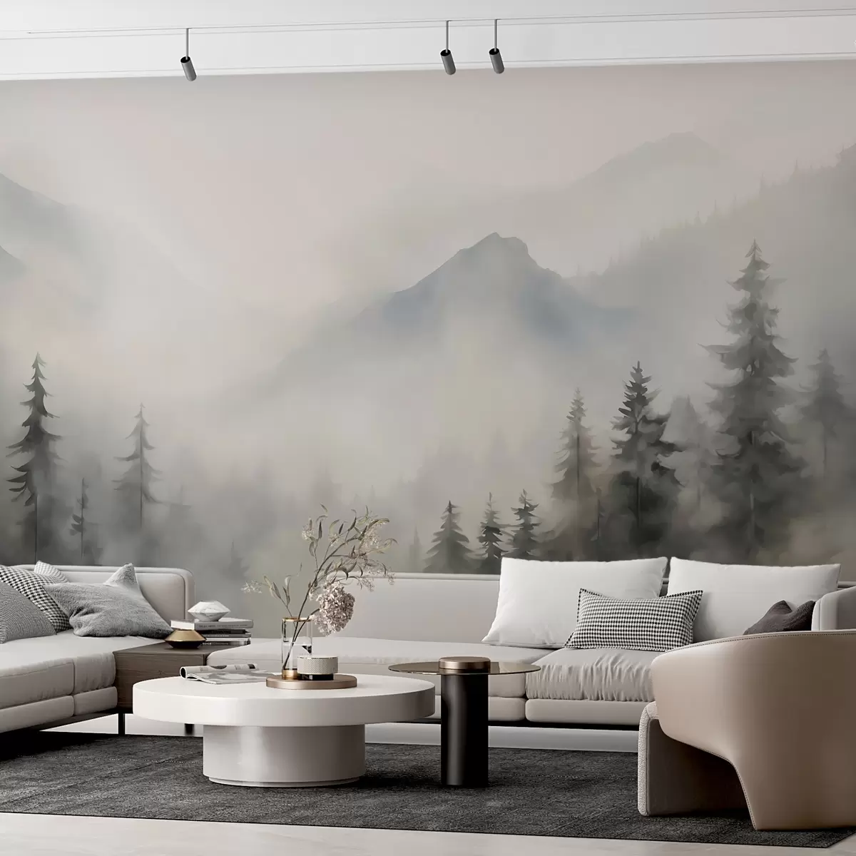 wall murals Шума у магли на позадини планина w04493