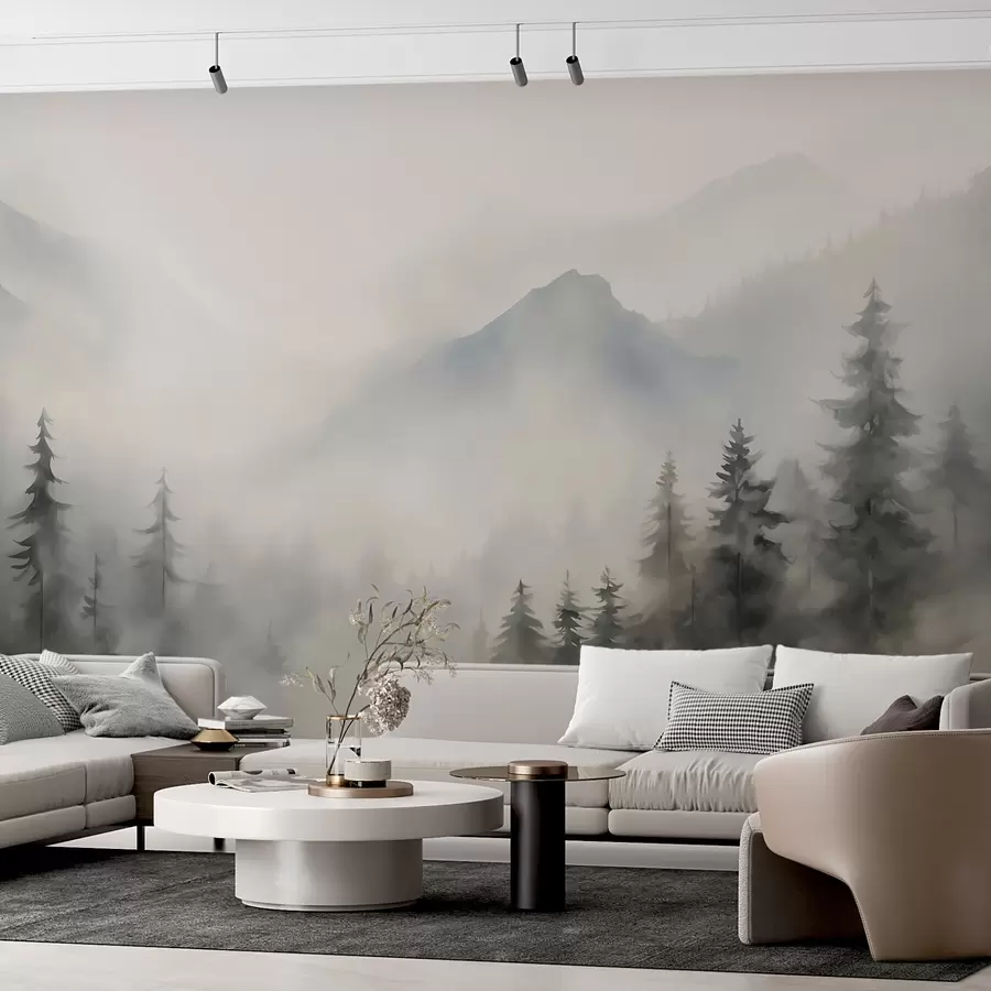 wall murals Шума у магли на позадини планина w04493