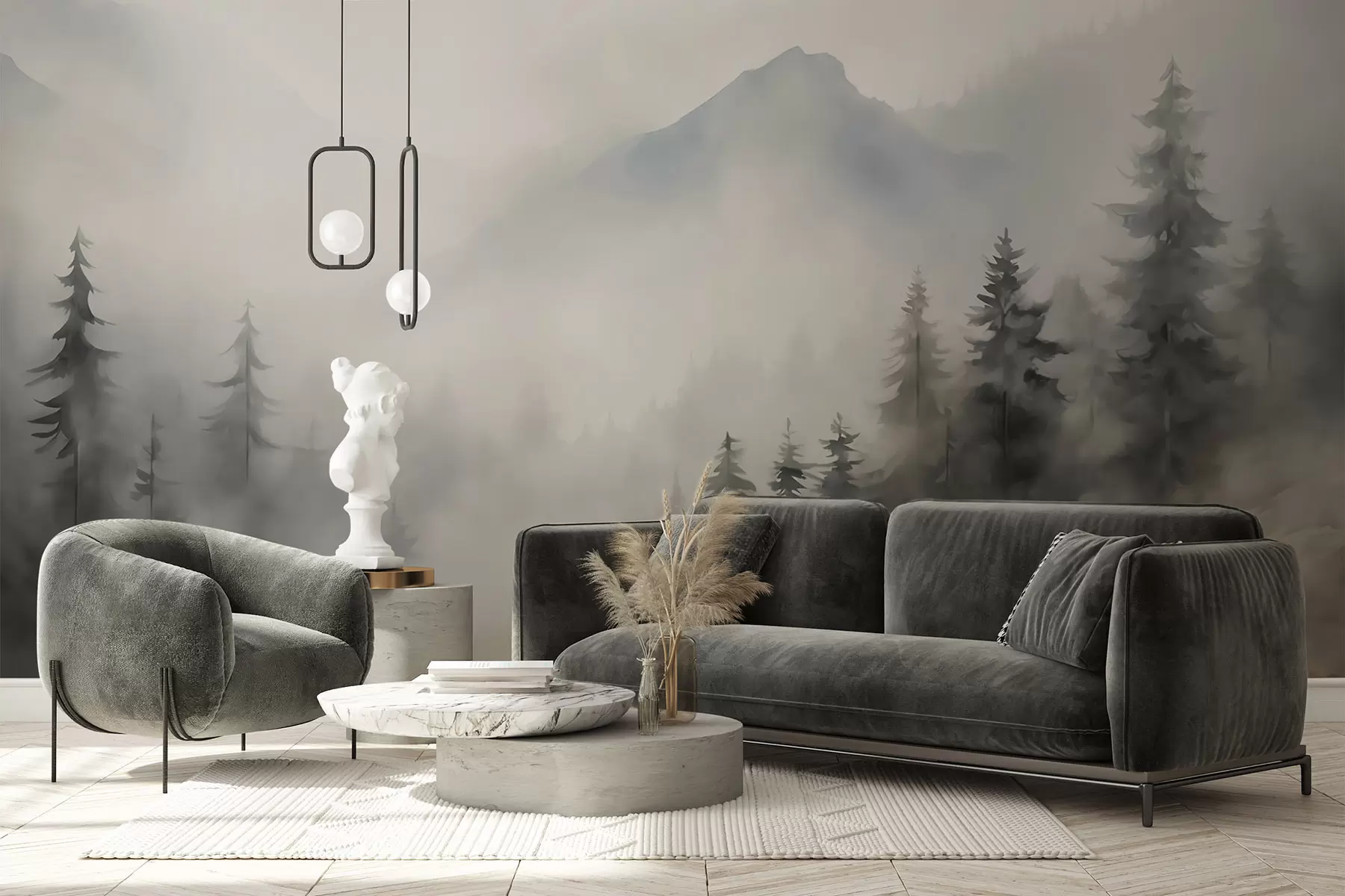 wall murals Шума у магли на позадини планина w04493