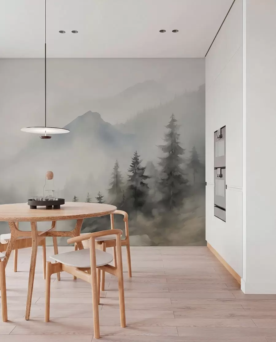 wall murals Шума у магли на позадини планина w04493