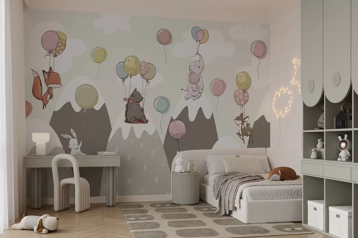 wall murals Дечије скандинавске планине са животињама w04651