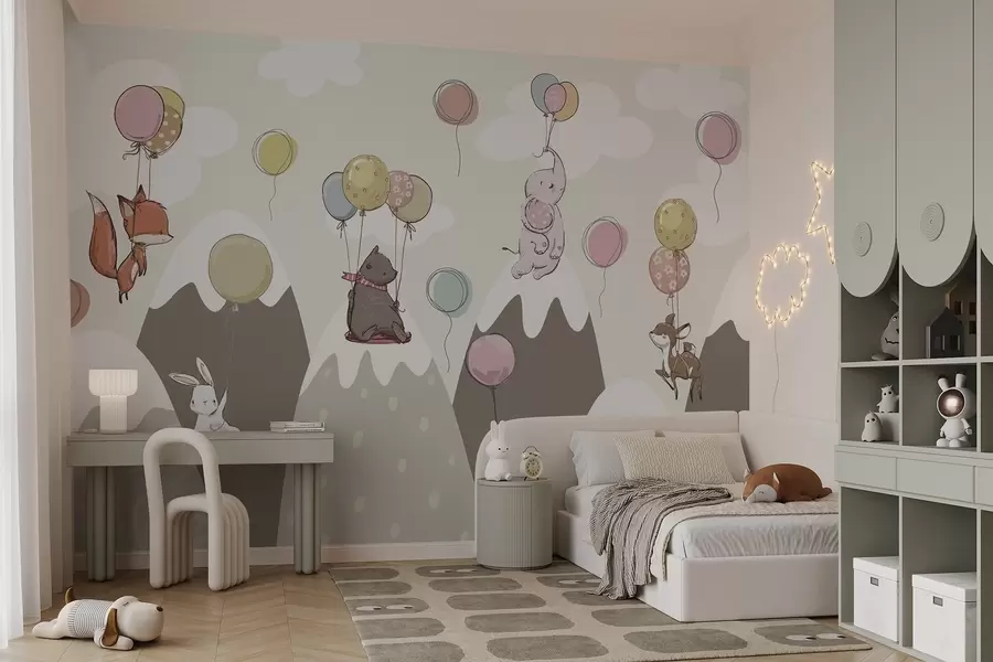 wall murals Дечије скандинавске планине са животињама w04651