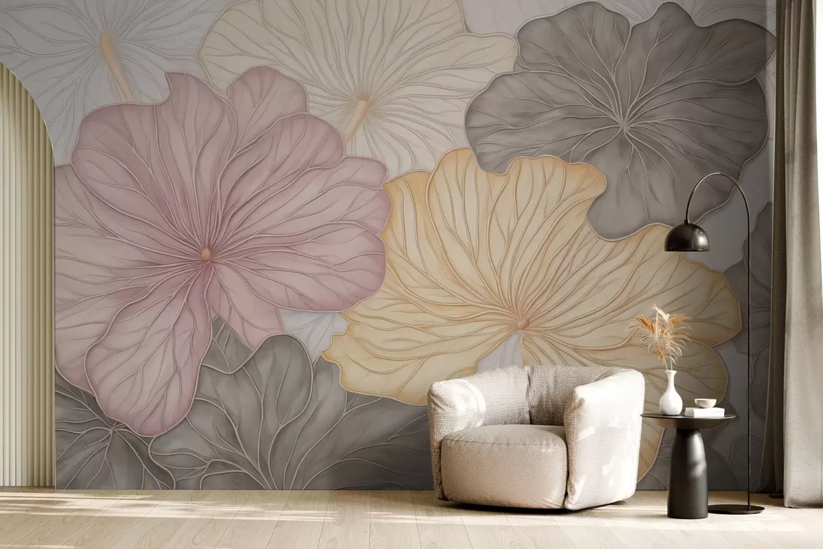 wall murals Велики пастелни листови са финим жилама w04612