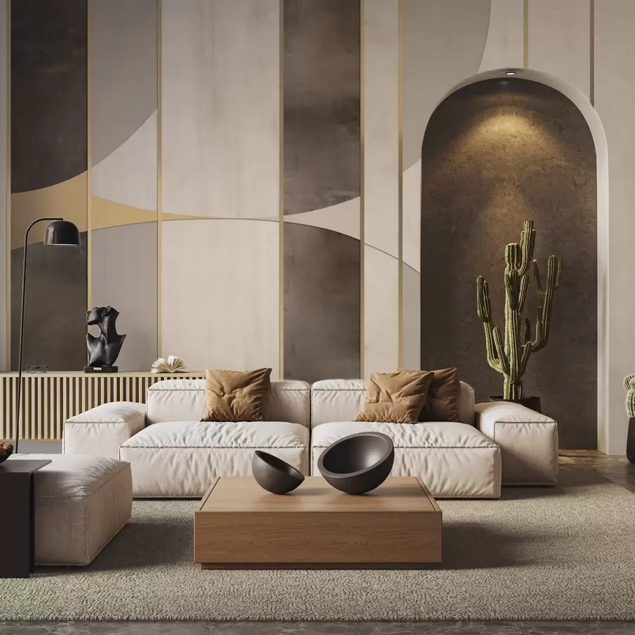 wall murals Геометријски панели са луковима и акцентима шампањца w04616