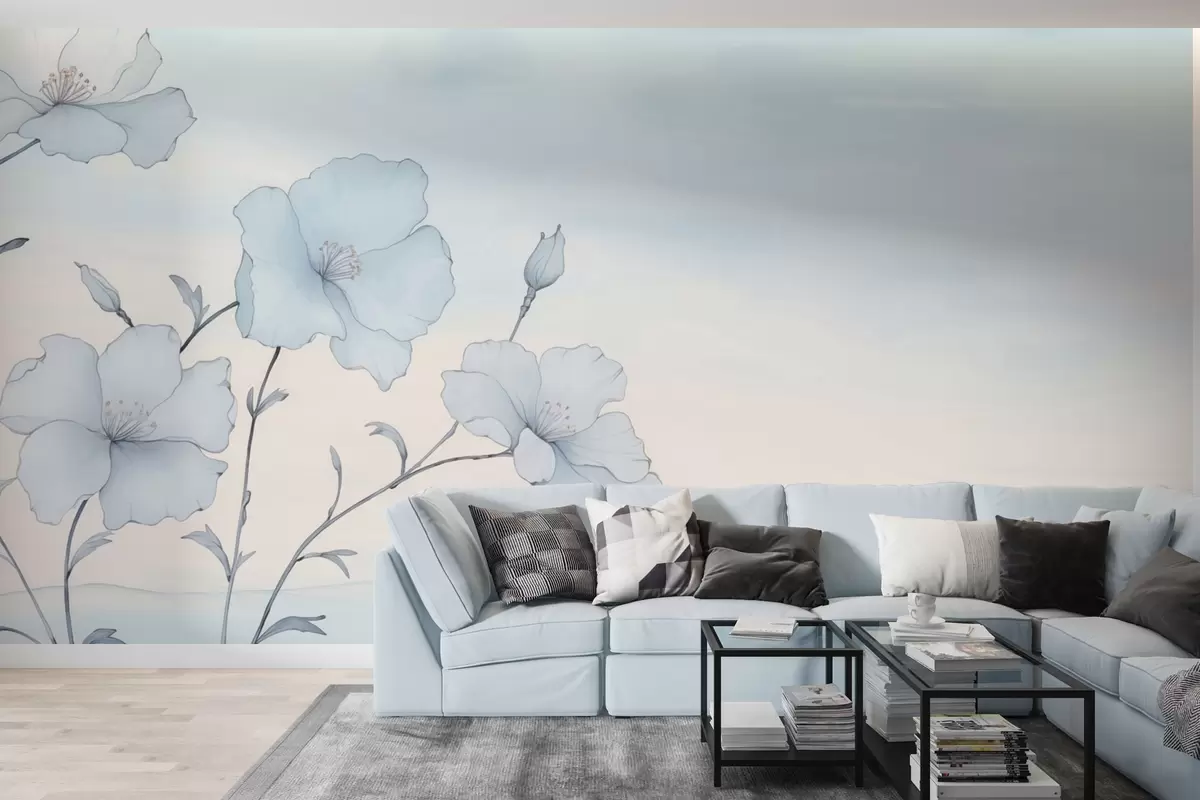 wall murals Нежно плаво цвеће на прозрачном небу w04620
