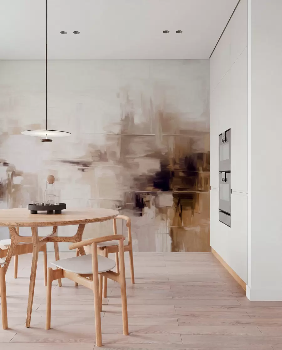 wall murals Апстрактна текстурирана имитација пејзажног сликарства са смеђим и белим потезима четкице, модерни стил w09422v1