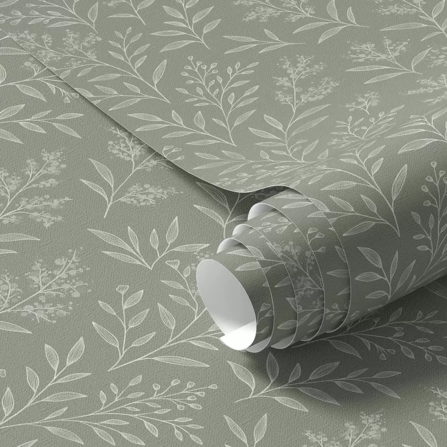 wall murals Зелена жалфија: фино биље и цвасти, нежан узорак a00611