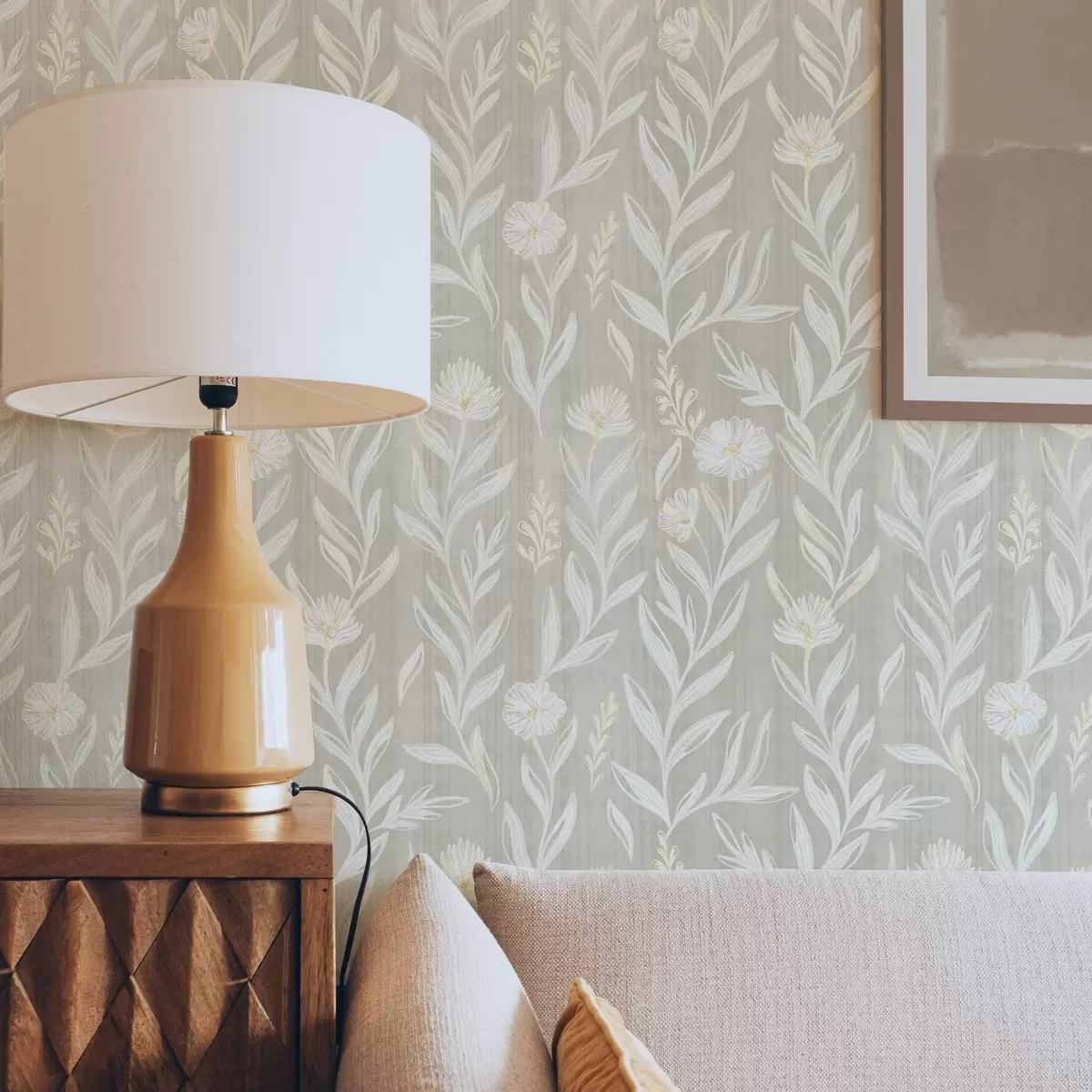 Позадина Светле траве и цвеће на беж, скицираним линијама a00618