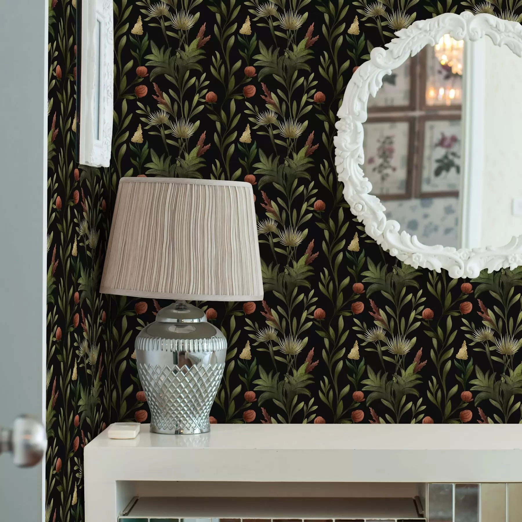 wall murals Високе траве и цвеће на црној, детаљној штампи a00620