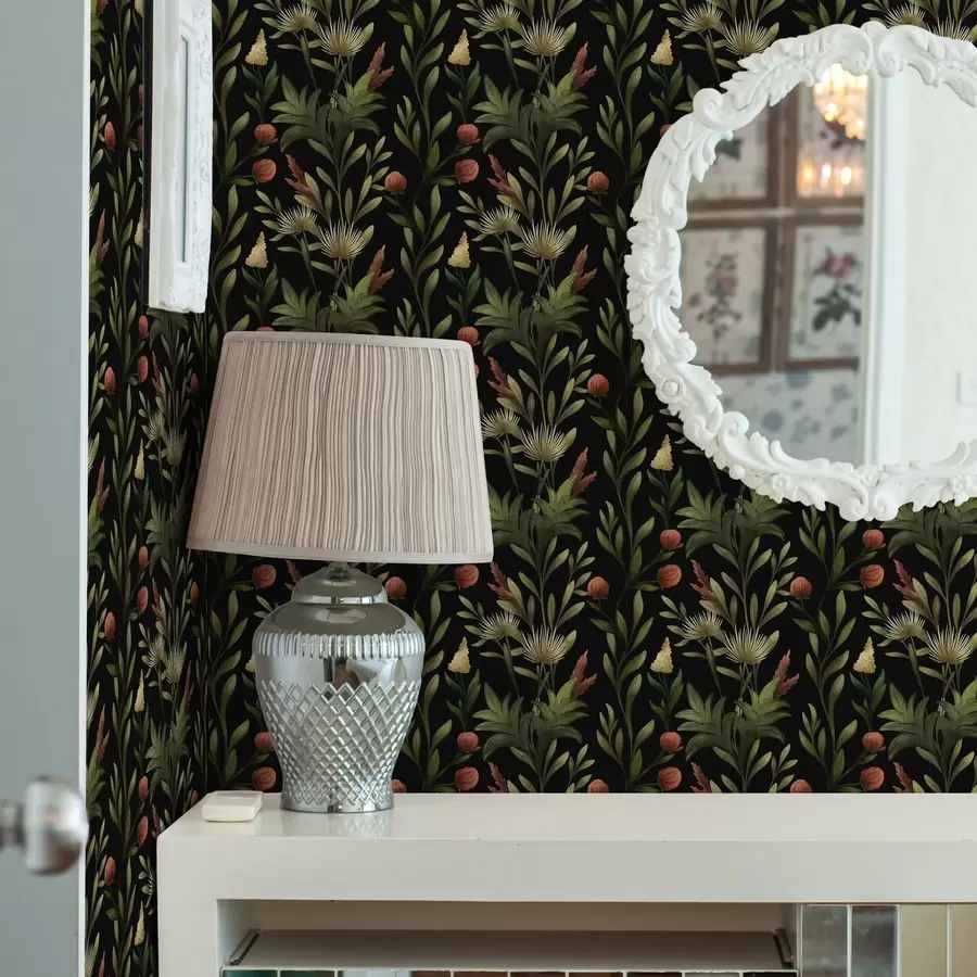 wall murals Високе траве и цвеће на црној, детаљној штампи a00620