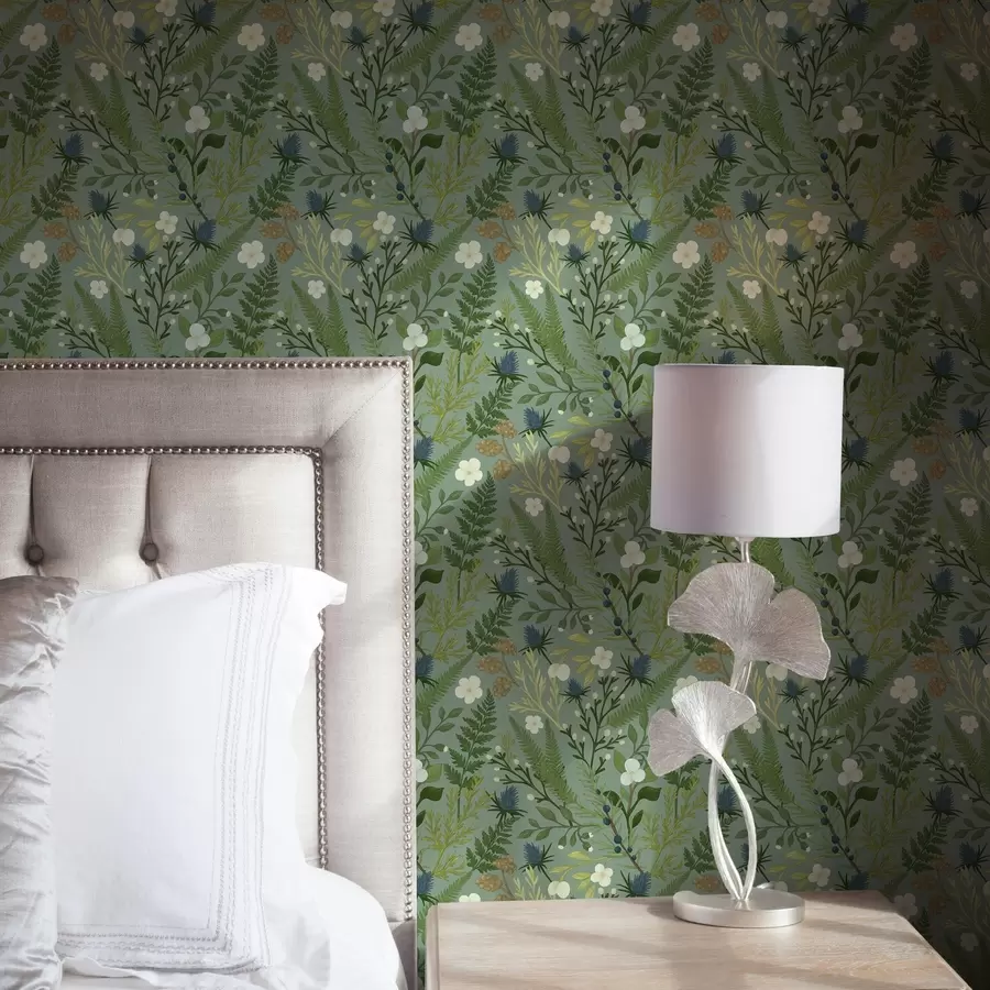 wall murals Шумско биље, цикорија и бобице на позадини од менте a00621v1