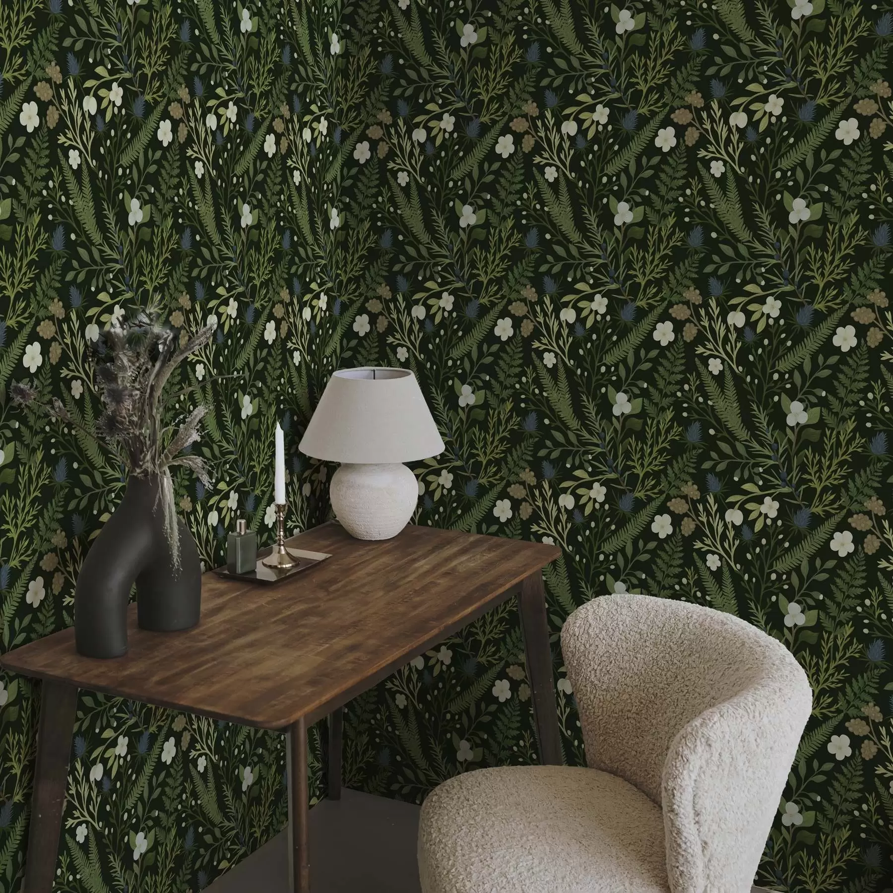 wall murals Шумско биље и бобице на тамнозеленој позадини a00621v2