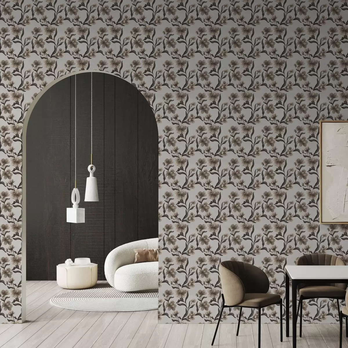 Позадина Беж цвеће и тамне гране на светло сивој позадини a00626v1