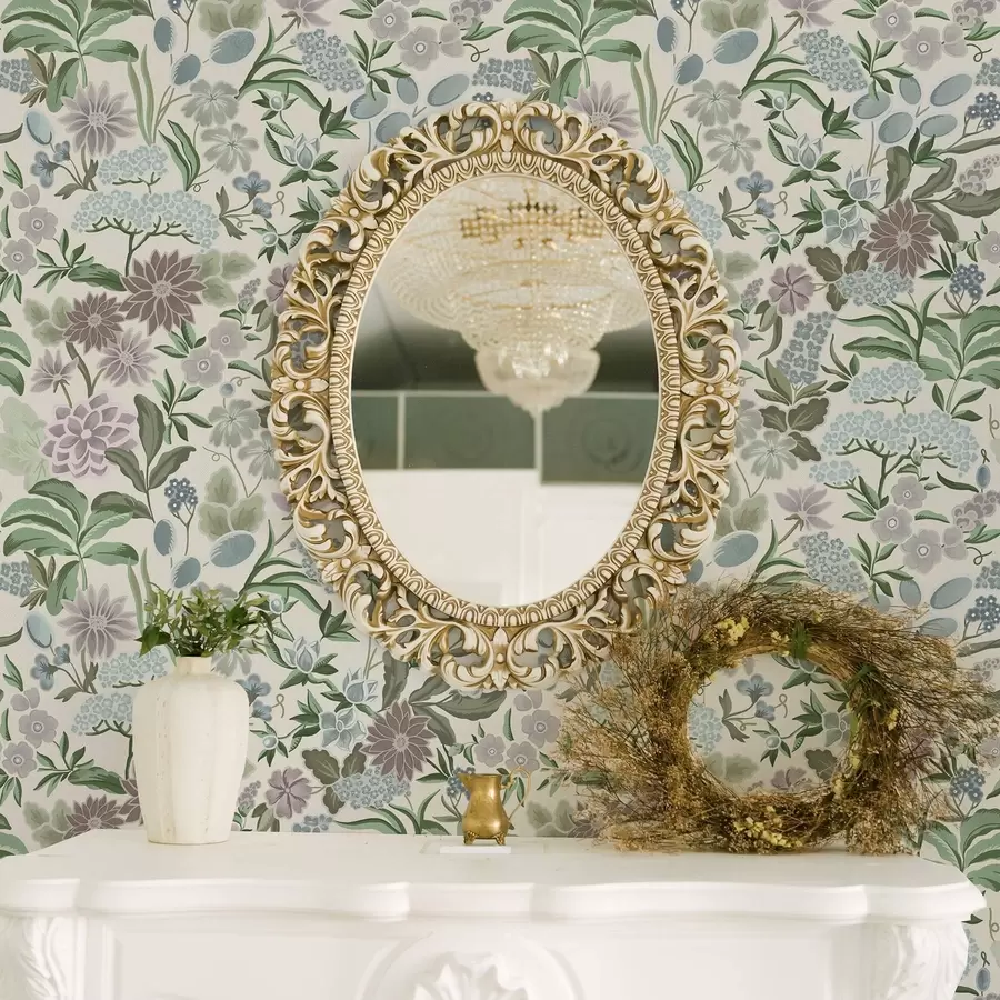 wall murals Пастелно цвеће и лишће у палети нијанси менте a00642