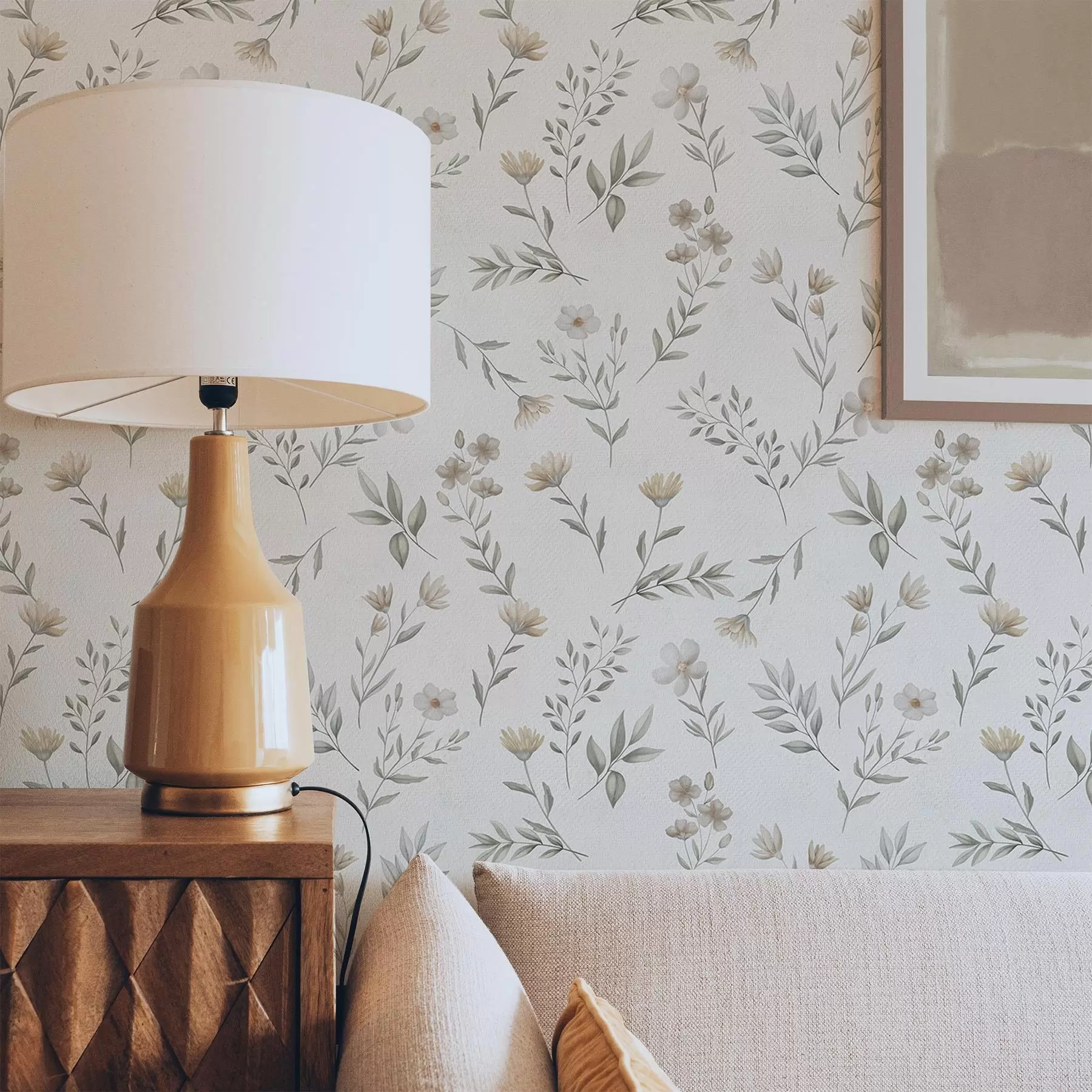 wall murals Мале акварелне гранчице и цвеће на светлој позадини a00665