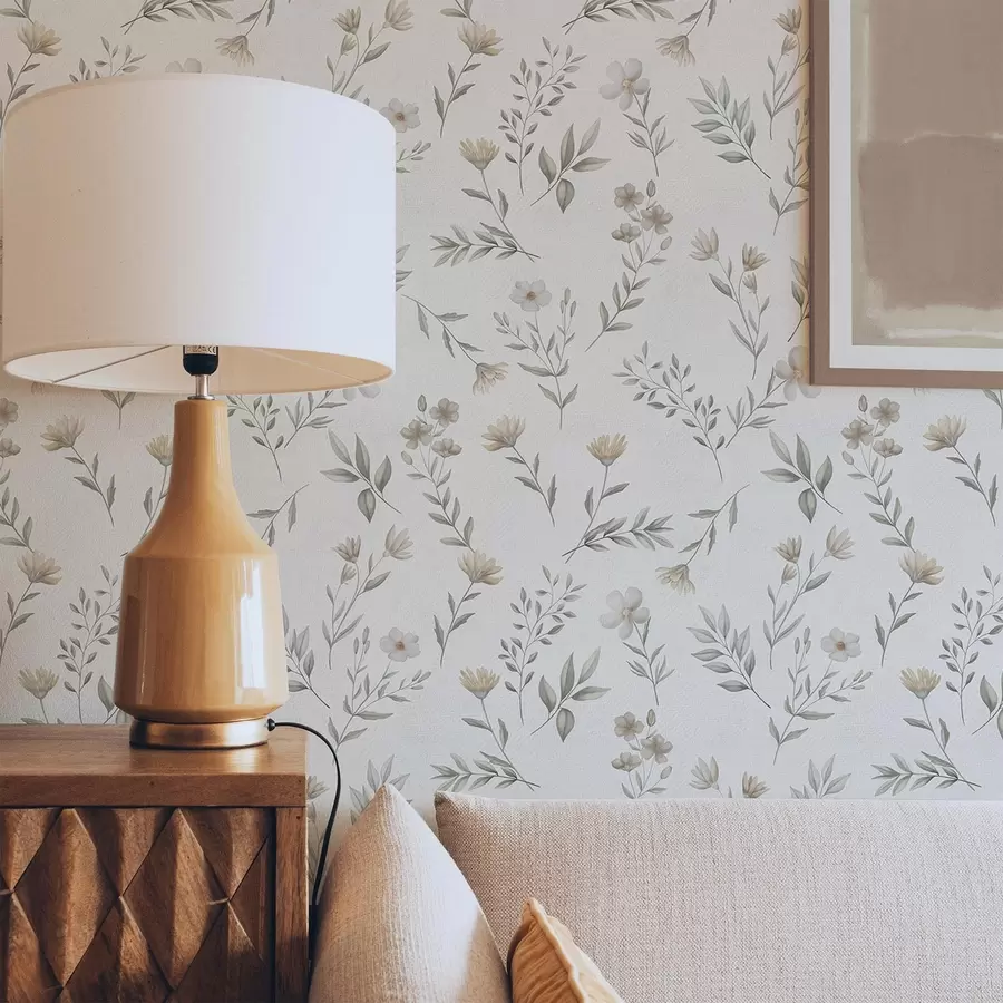 wall murals Мале акварелне гранчице и цвеће на светлој позадини a00665