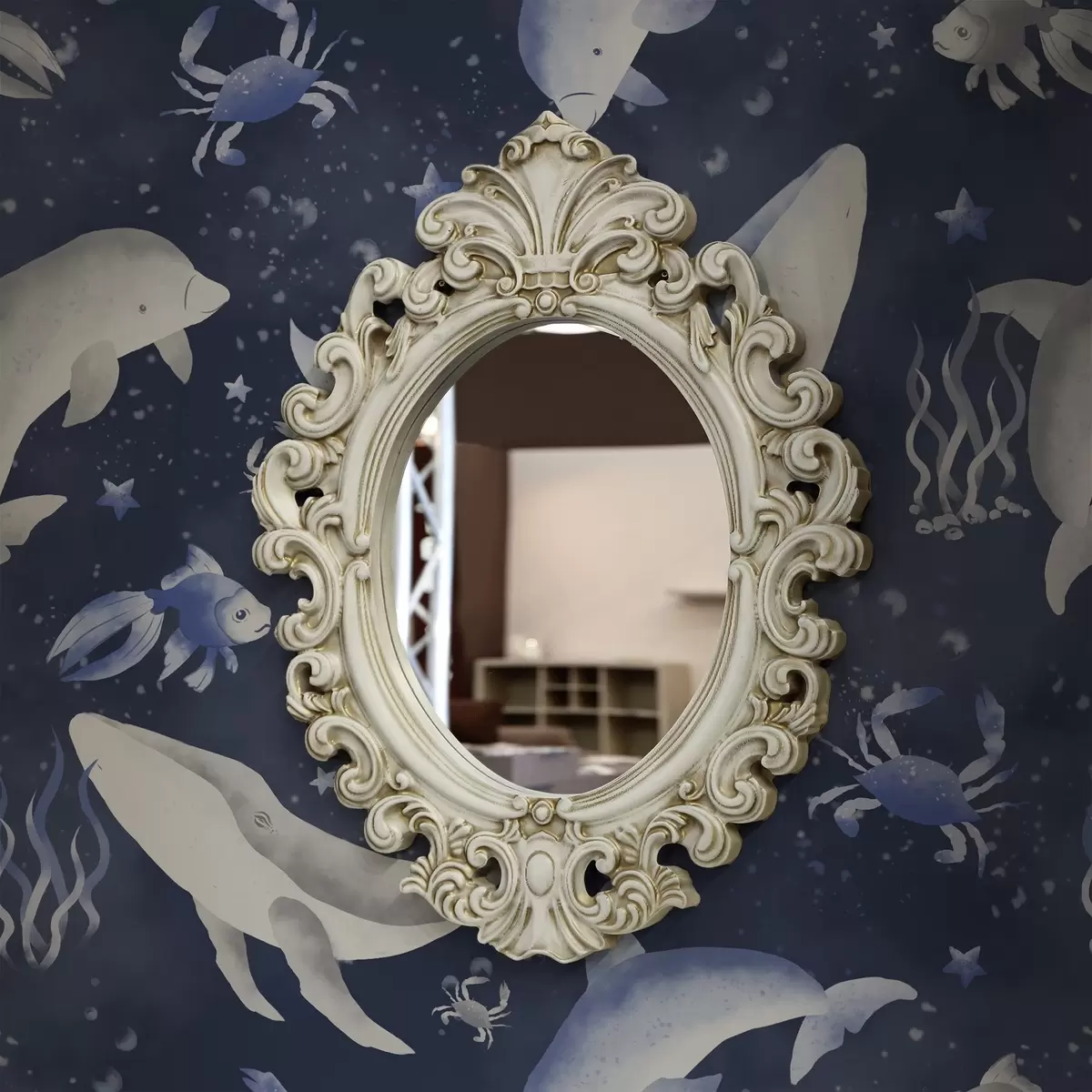 Позадина Морски китови, делфини и ракови на тамноплавој позадини a00720