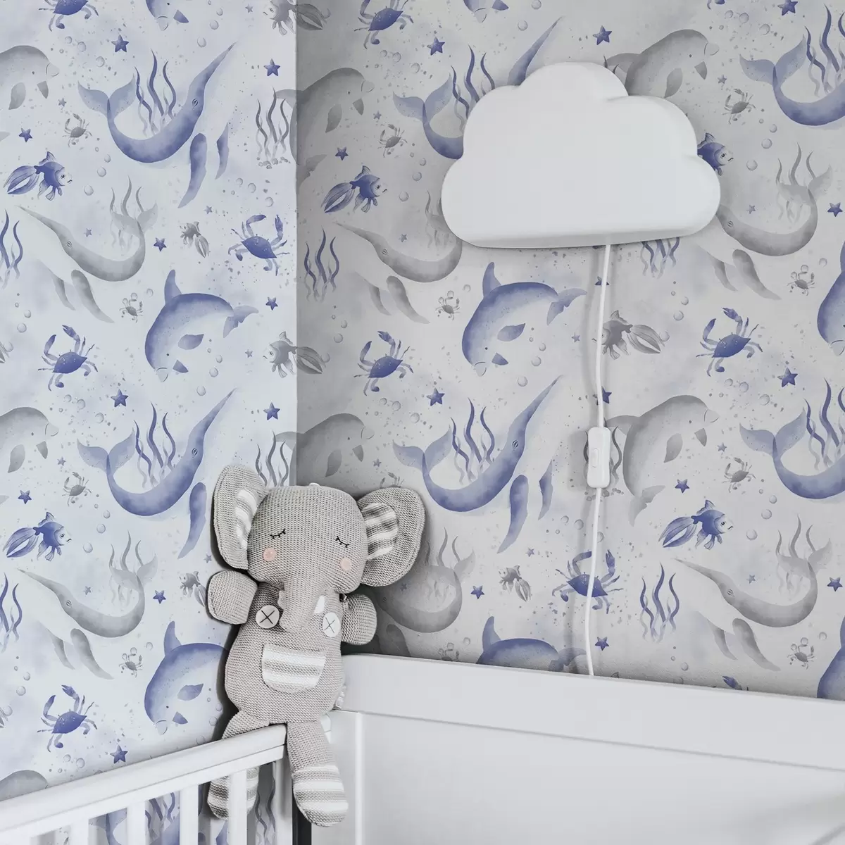 Позадина Морски китови и делфини у плавим тоновима на белој позадини a00720v1