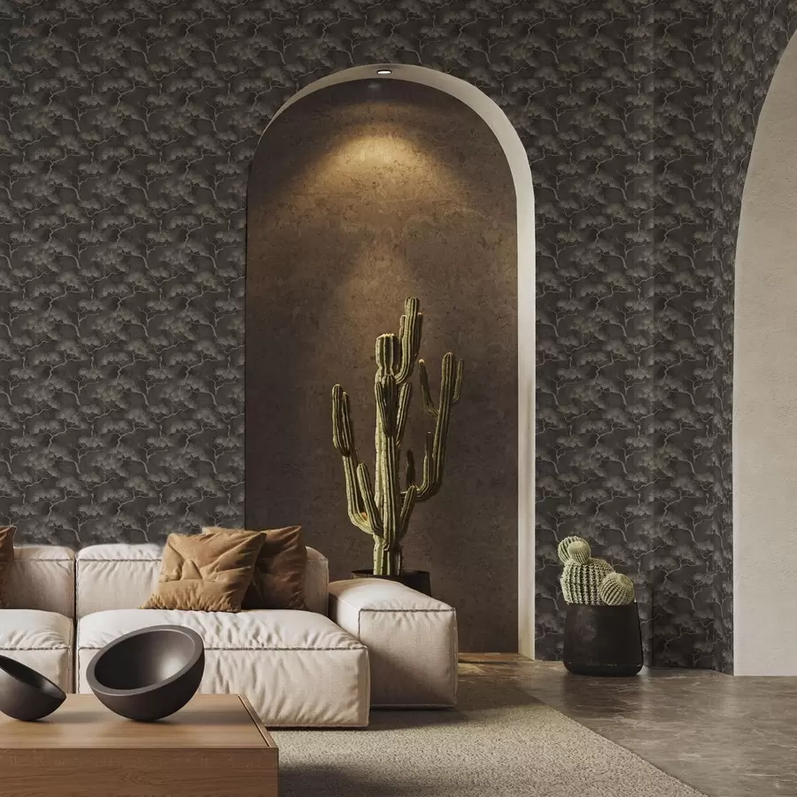 wall murals Силуете бора на тамној позадини, магловита текстура a00742