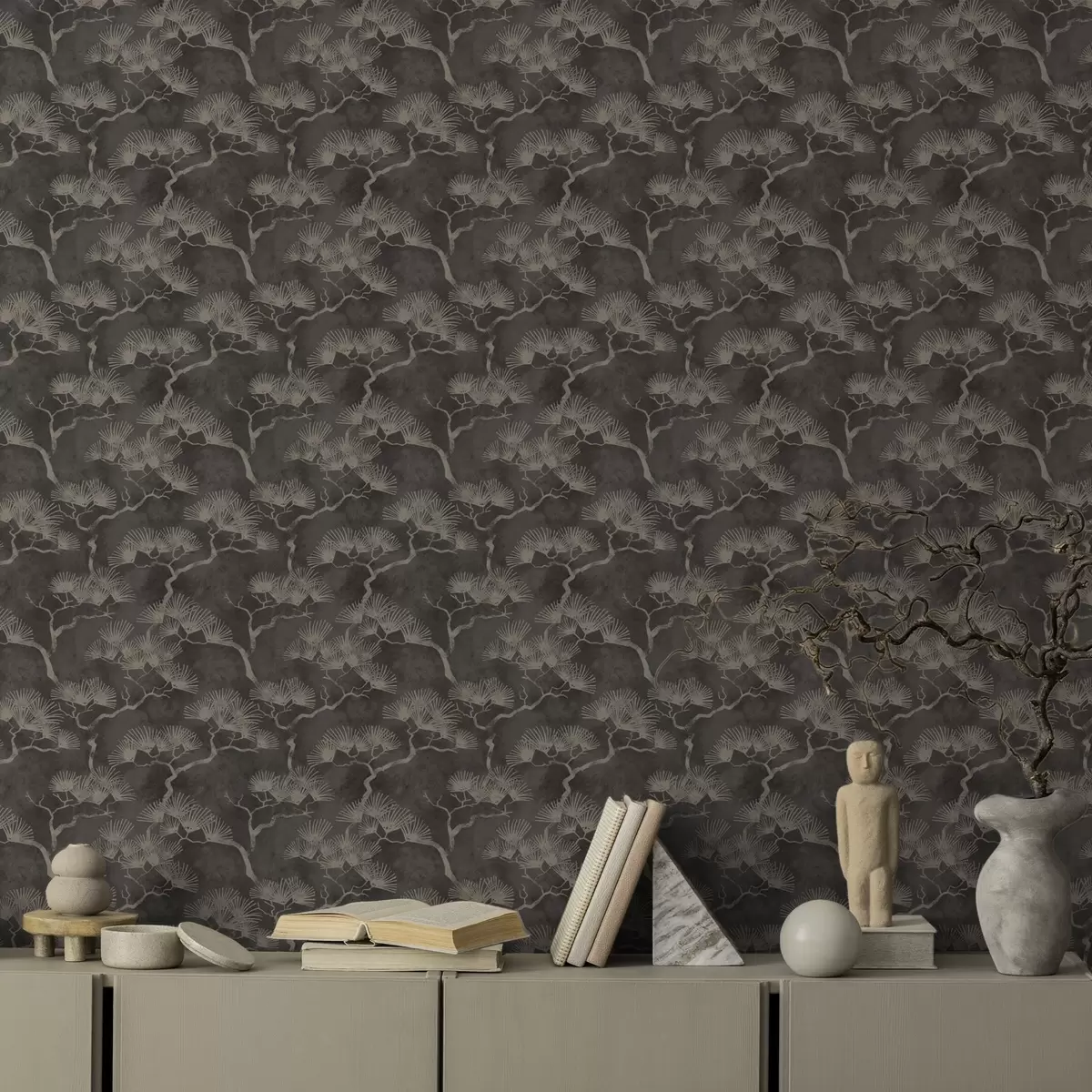 Позадина Силуете бора на тамној позадини, магловита текстура a00742