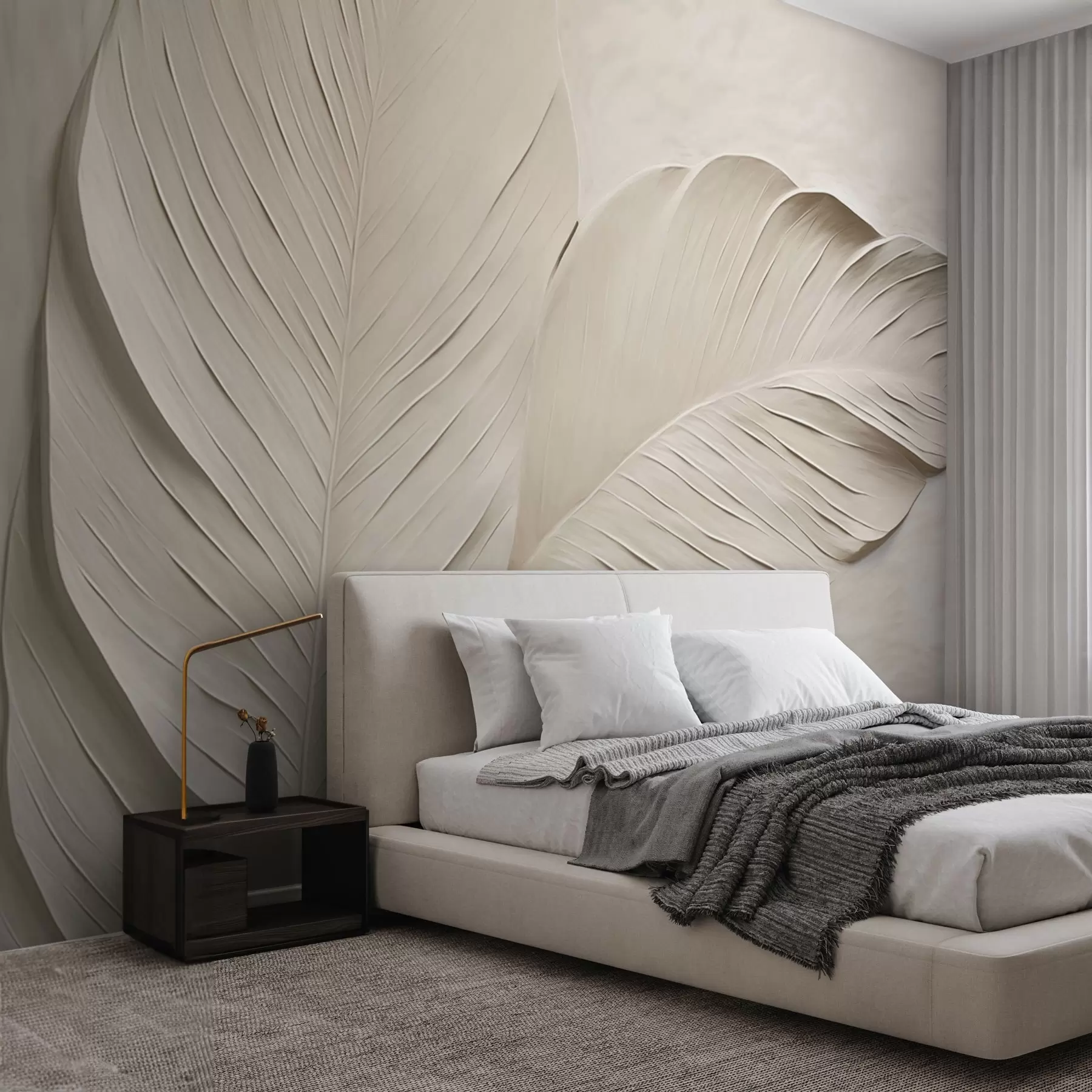 wall murals Рељефни беж листови са меким сенкама w04614