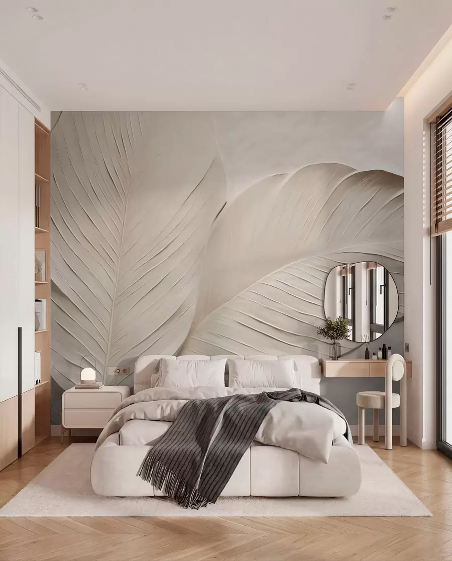 wall murals Рељефни беж листови са меким сенкама w04614